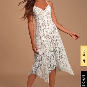 Lulu's One Wish White Lace Midi Dress